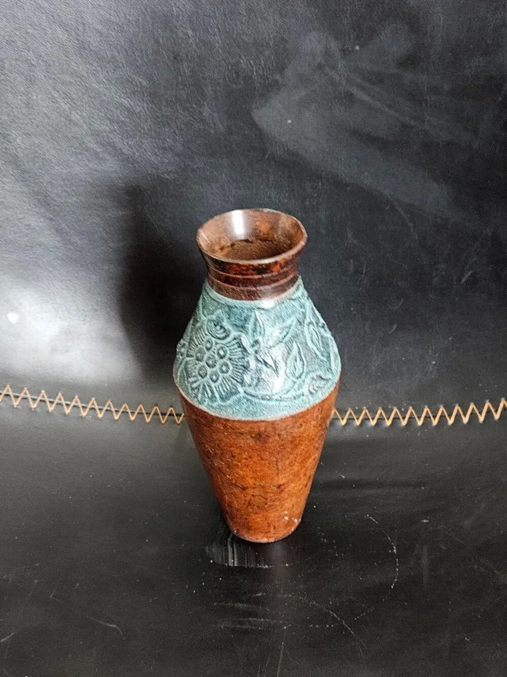 Vintage Patinated dark bronze metal bud Vase size small